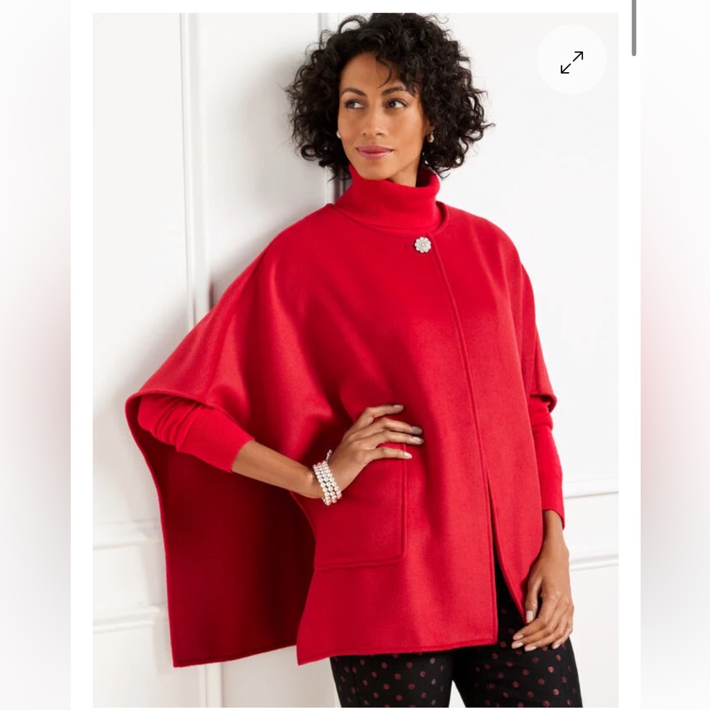 Talbots Embellished Ruana In Classic Red, Size Medium/Large